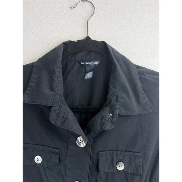 Banana Republic Black Utility Shirt Dress Short Sleeve Button Front Waist Tie Sm - Picture 12 of 12